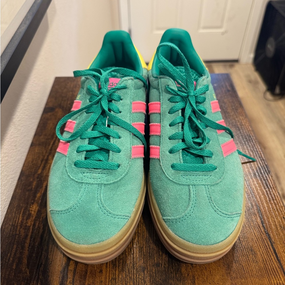 adidas Gazelle Platform Sneakers - Green with Pink and Yellow Accents - Picture 5 of 5